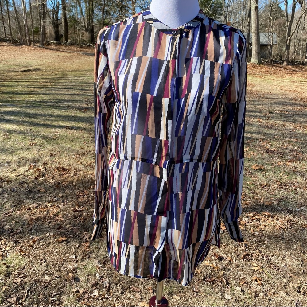 LUMIERE ANTHROPOLOGIE NEW TOP BLOUSE SHEER WHITE BLACK Size S